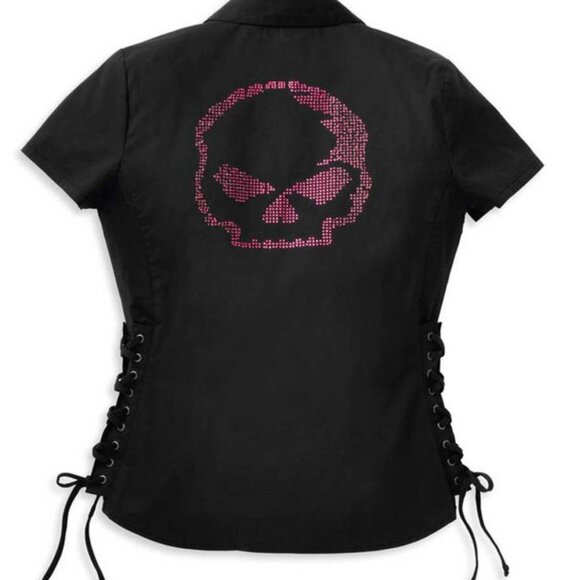 Harley-Davidson Rhinestone Skull Laced Side Button Shirt - Picture 4 of 4